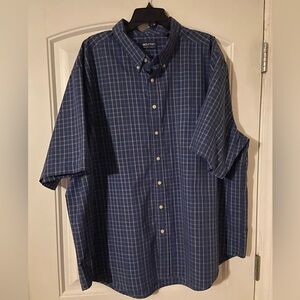 Men’s Puritan Blue/White Plaid Button Down Short Sleeve Shirt 3X